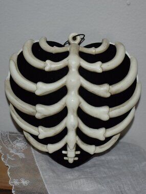 Skeleton Rib Cage Black Velvet Heart Hanging Ornament Gothic Halloween Decor